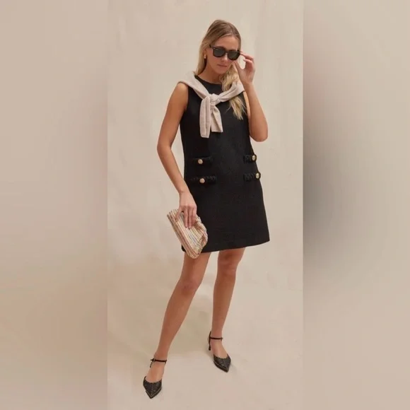 Tuckernuck | Black Tweed Sleeveless Jackie Shift Dress New w/ Tags ~ XL - Picture 1 of 15